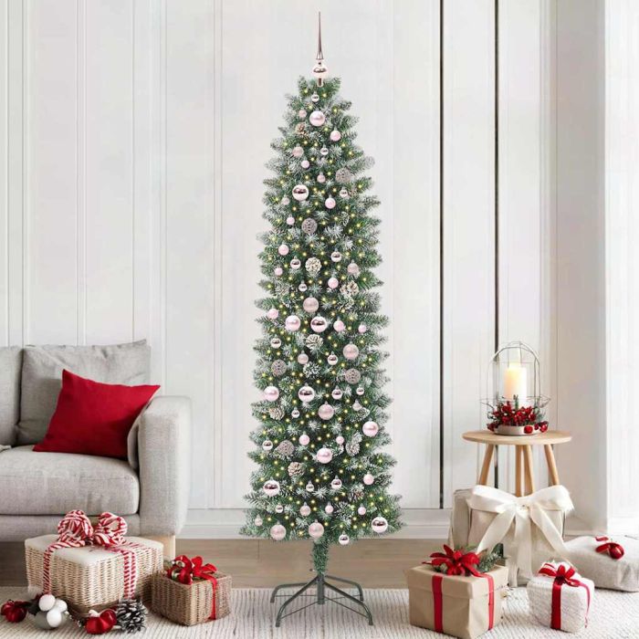 COSMER Artificial Slim Christmas Tree Green and white 210 cm