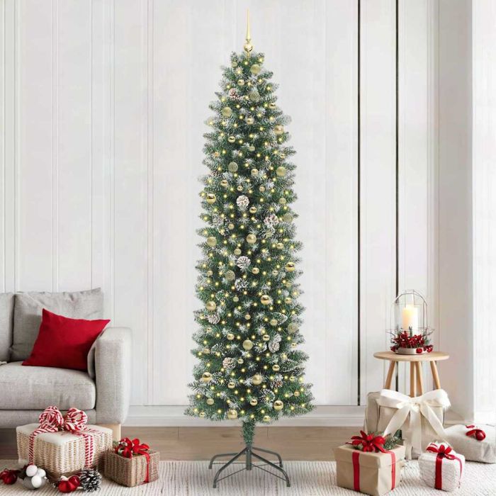 COSMER Artificial Slim Christmas Tree Green and white 240 cm