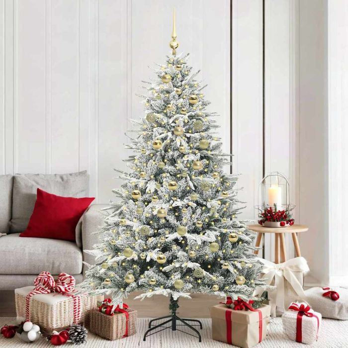 FELWIN Artificial Pre-lit Christmas Tree with Ball Set Green 180 cm