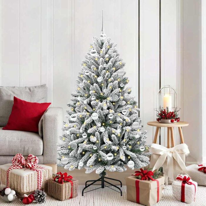 BRILCA Artificial Christmas Tree Green and White 150 cm PVC and Metal