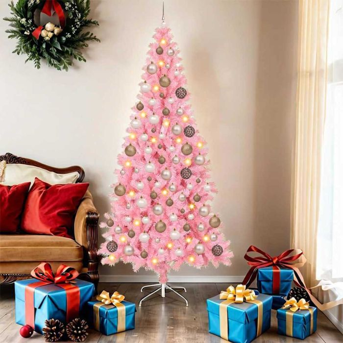 CINDOR Christmas Tree with 300 LEDs with Stand Pink 180 cm PVC