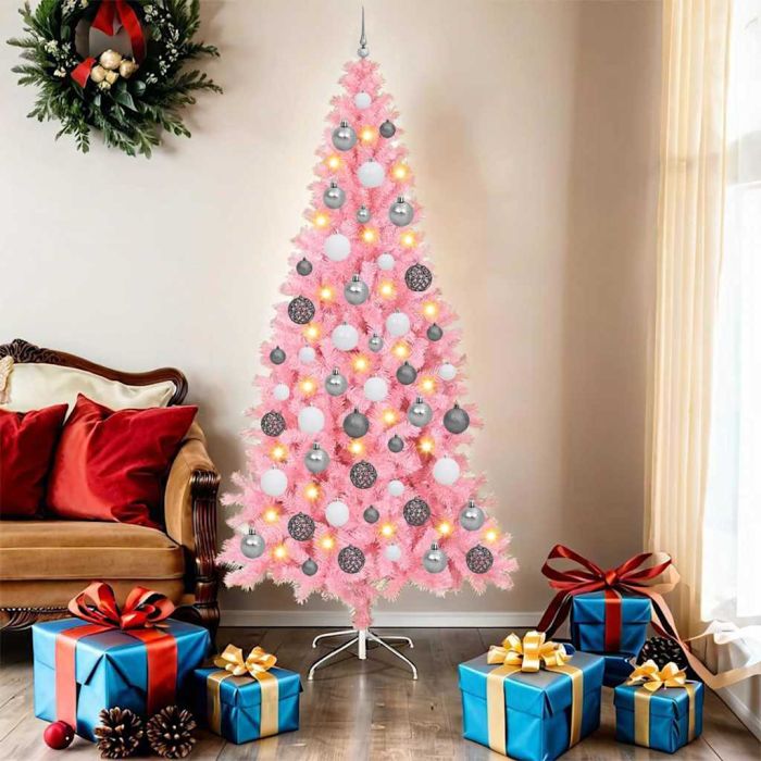 CINDOR Christmas Tree with 300 LEDs with Stand Pink 180 cm PVC