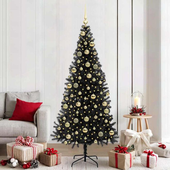CINDOR Christmas Tree with 300 LEDs with Stand Black 210 cm PVC