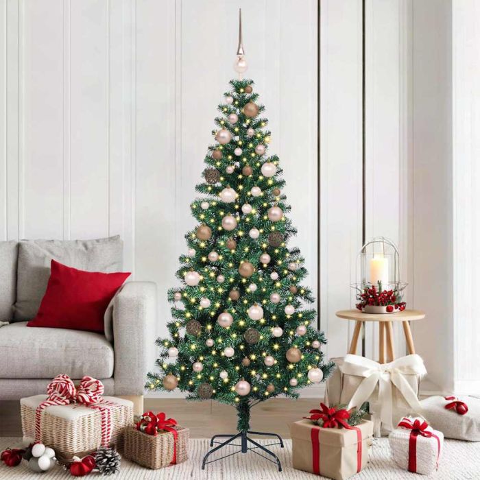 CHERLI Artificial Pre-lit Christmas Tree Green 180 cm PVC and Metal