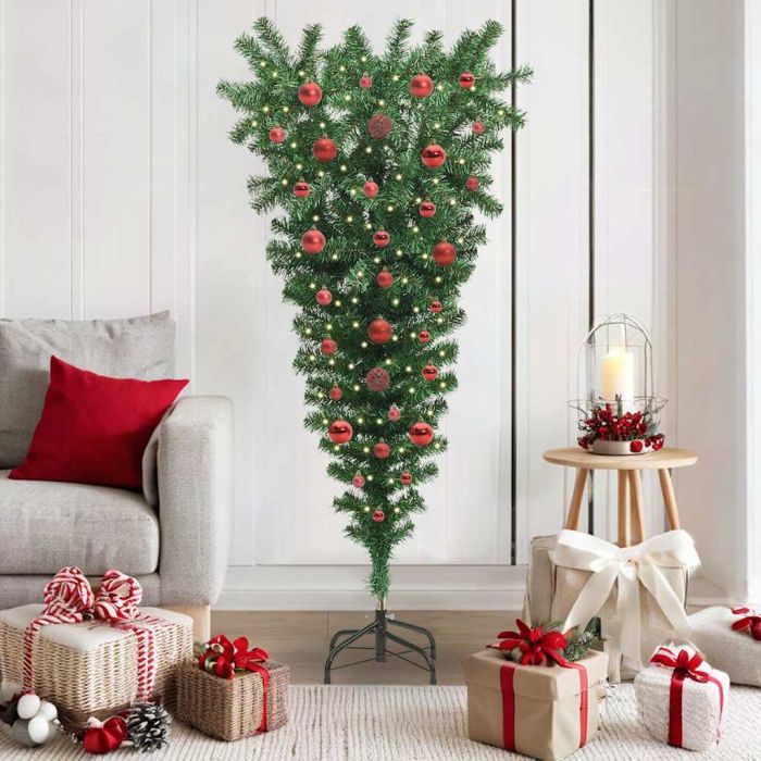 CINDEL Upside-down Artificial Pre-lit Christmas Tree with Ball Set