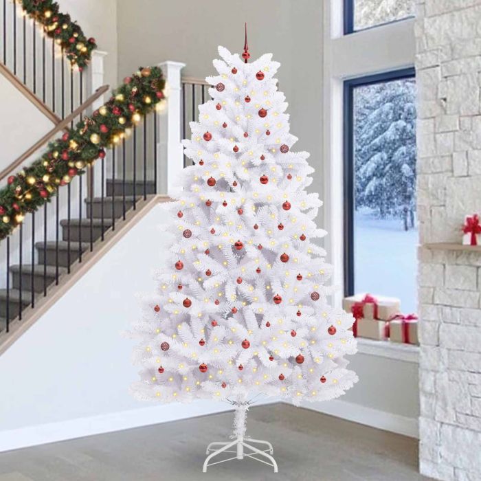 CUDWIN Artificial Hinged Christmas Tree White 300 cm PVC and Steel