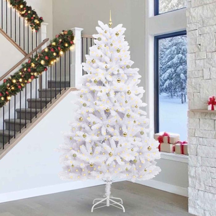 CUDWIN Artificial Hinged Christmas Tree White 300 cm PVC and Steel