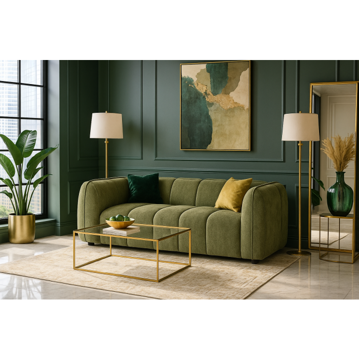 SERINZE Fabric 3 Seater Sofa - Olive