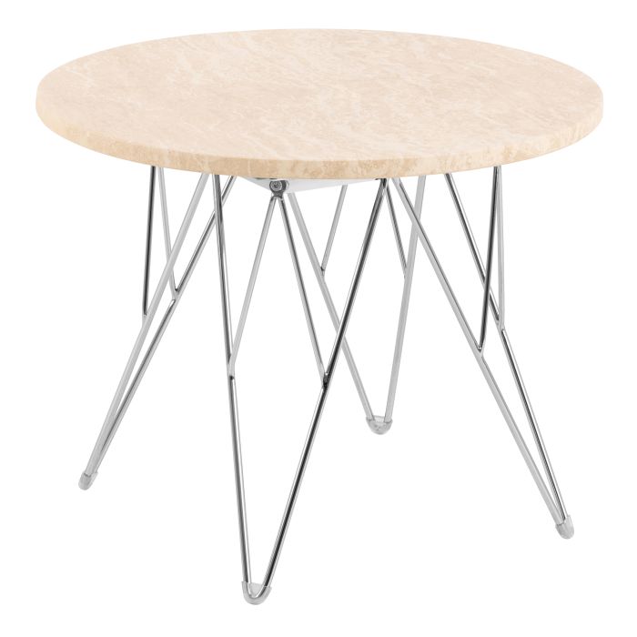ORVANI Round Side Table in Matt Beige and Chrome Steel Base