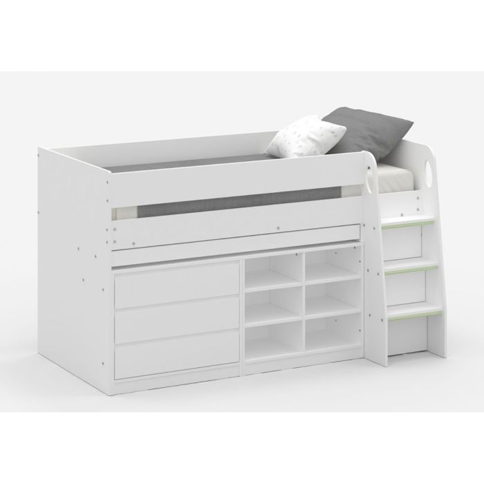 Classic Design Vespa Mid Sleeper with Pull-Out Drawer and Shelves - White