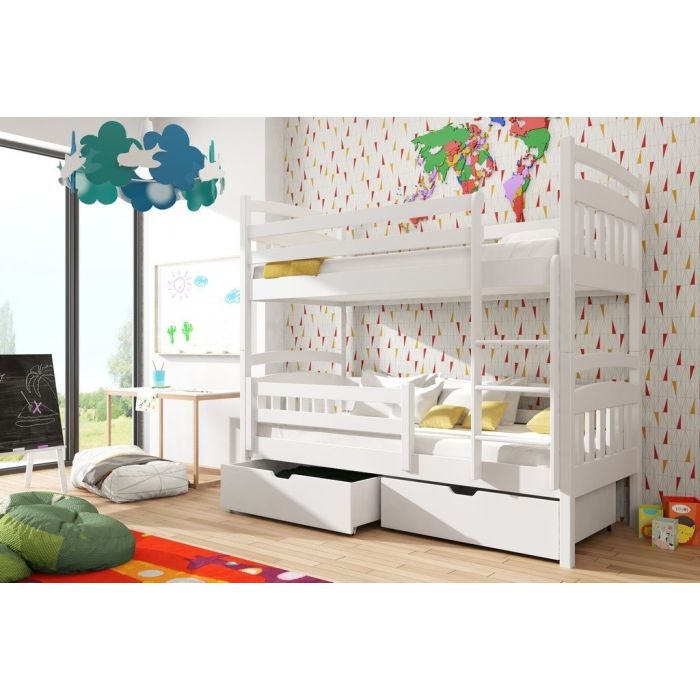 Gabby Wooden Kids Bunk Bed with Storage and Foam Mattress - White