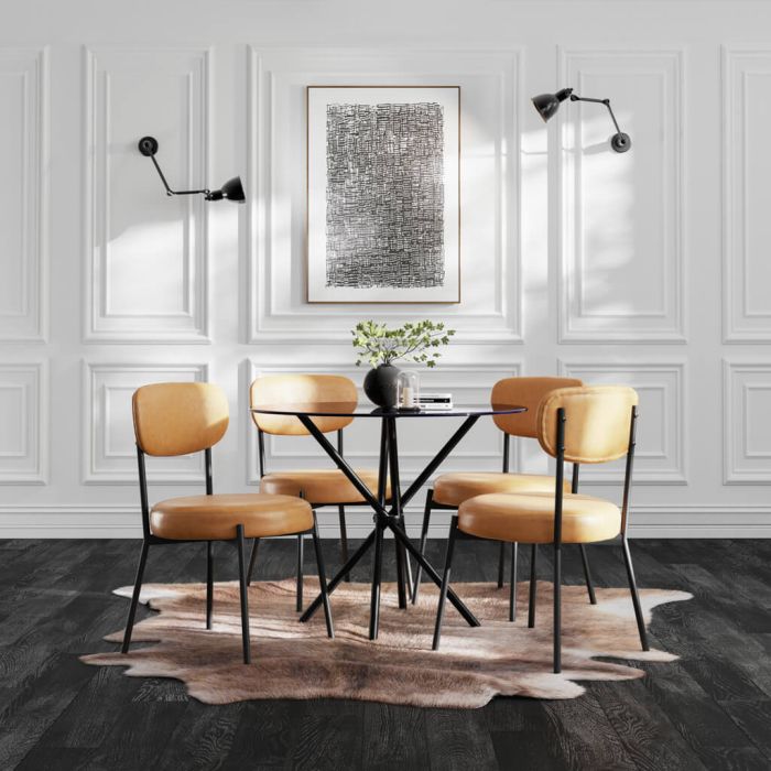 CASORA Glass Dining Table Set with 4 Chairs - Black and Caramel