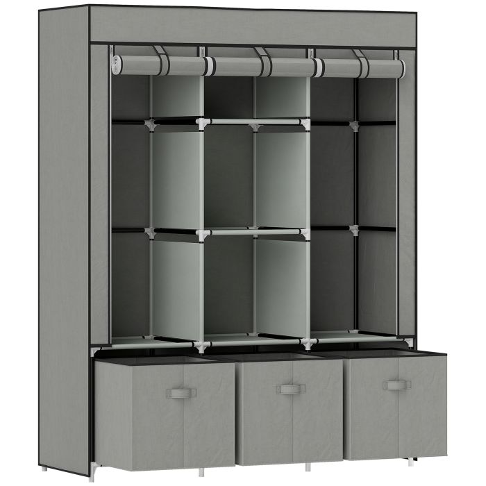 HERON Fabric Wardrobe Portable Wardrobe with 5 Shelves Light Grey