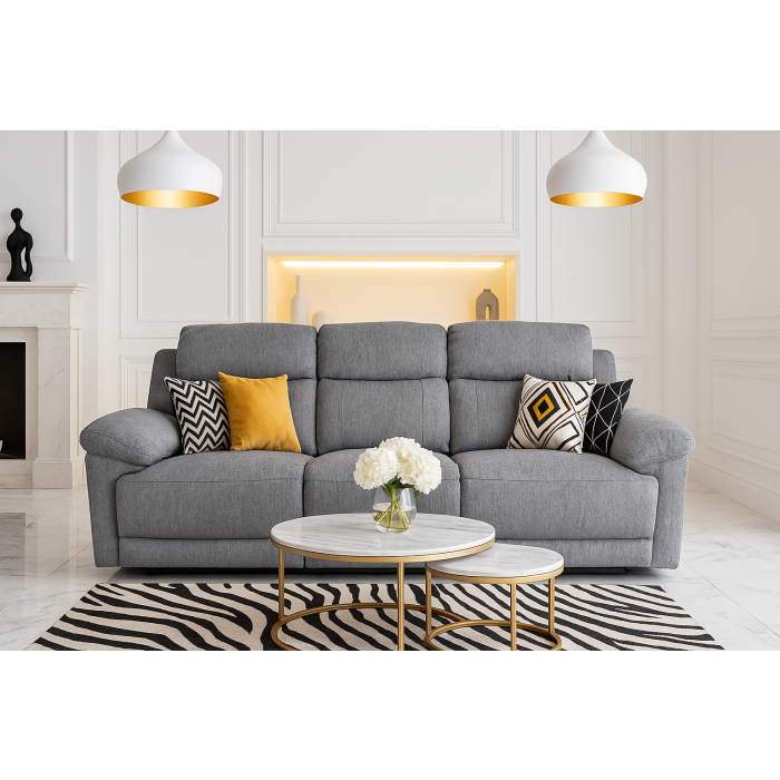 RAVELLE Fabric 3 Seater Electric Recliner Sofa - Grey