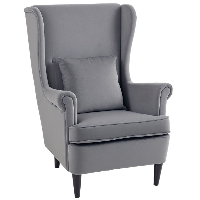 HERON Modern Accent Chair Upholstered Wingback Armchair with High Backrest Dark Grey