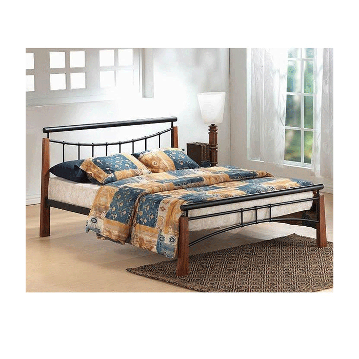 Elegance Redefined Corfe Metal Bed in Black and Dark Oak Finish - Double 4ft6