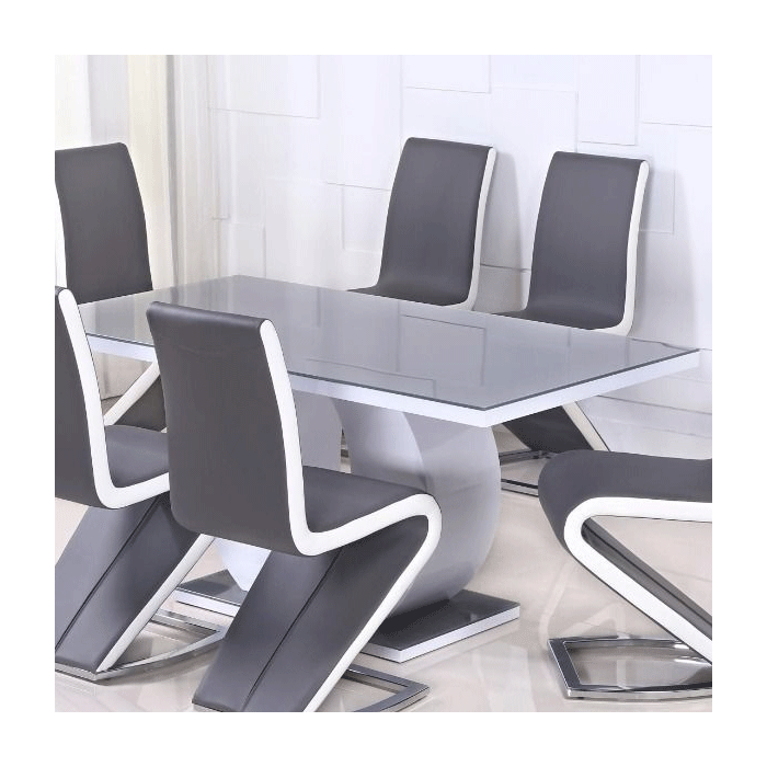 Brecon White High Gloss Dining Table with Grey Top