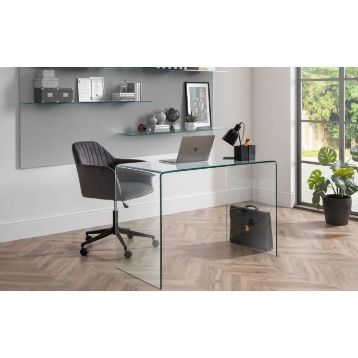 Kahlo Velvet Swivel Office Chair - Grey & Black