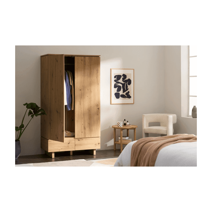 TUNA 2 Door Wardrobe with 2 Drawers Oak - 99cm