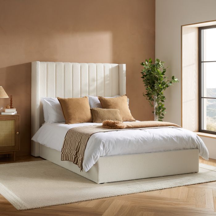 MAIVEN Kingsize Fabric Ottoman Storage Bedframe - White