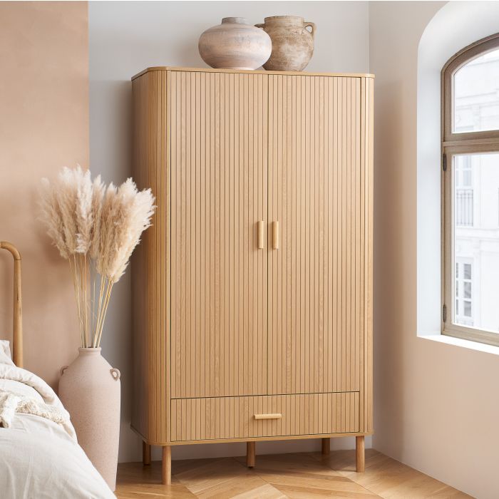 AUREN 2 Door Wardrobe with 1 Drawer Light Oak - 105cm