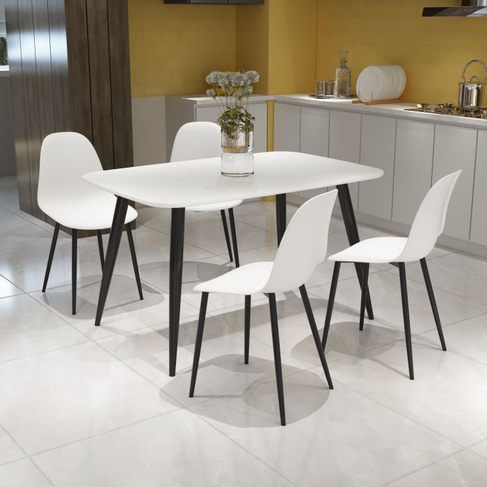 NEXO Rectangular Dining Table with 4 Curve Plastic Chairs - White