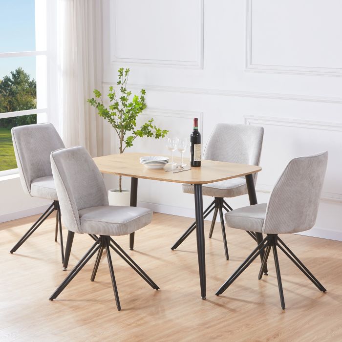 NEXO Rectangular Dining Table with 4 Swivel Fabric Chairs - Light Oak with Light Grey
