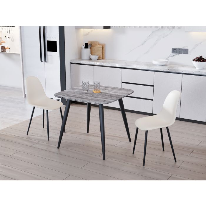 NEXO Square Dining Table with 2 Curve Plastic Chairs - Grey Oak with Calico