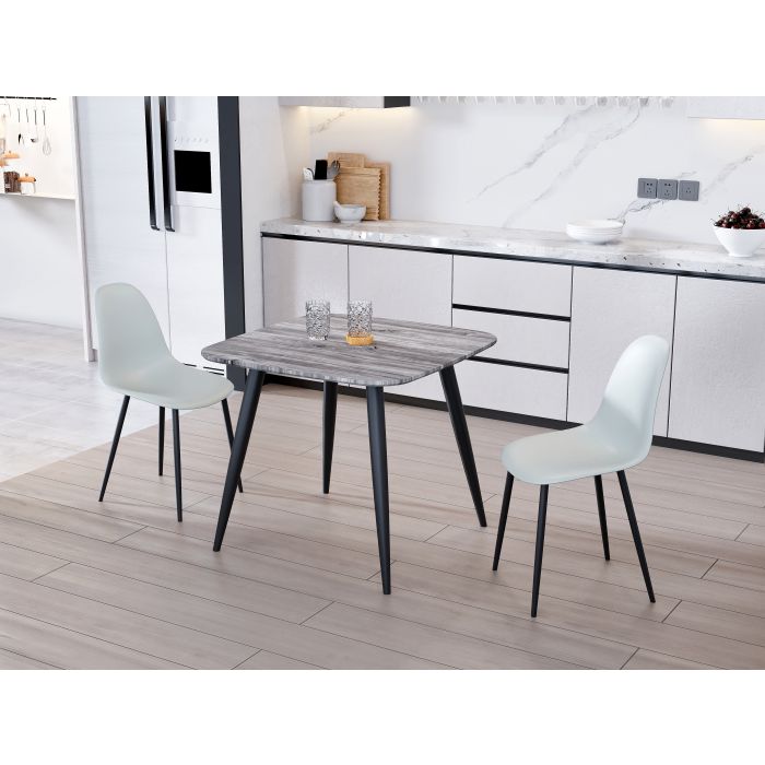 NEXO Square Dining Table with 2 Curve Plastic Chairs - Grey Oak with Grey