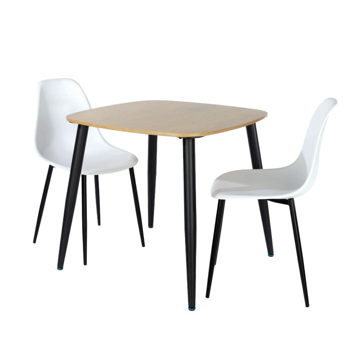 NEXO Square Dining Table with 2 Curve Plastic Chairs - Light Oak with White