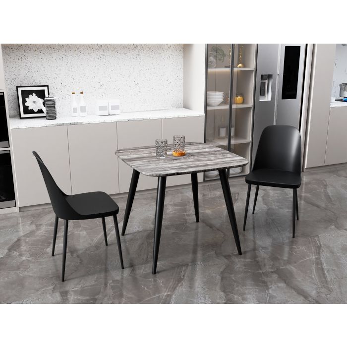 NEXO Square Dining Table with 2 Duo Plastic Chairs - Grey Oak with Black