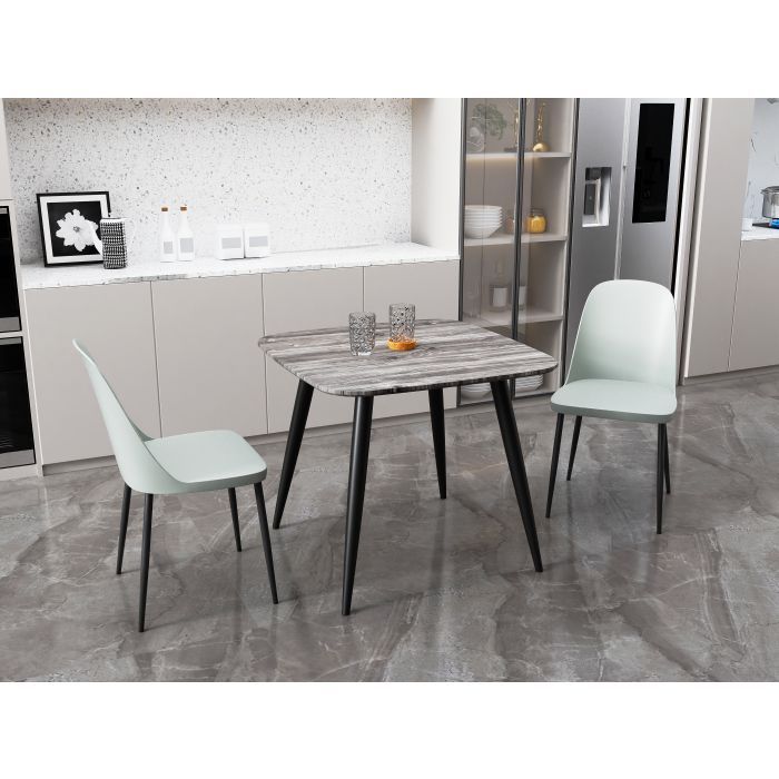 NEXO Square Dining Table with 2 Duo Plastic Chairs - Grey Oak with Grey