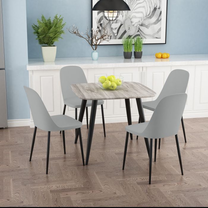 NEXO Square Dining Table with 4 Duo Plastic Chairs - Grey Oak with Grey