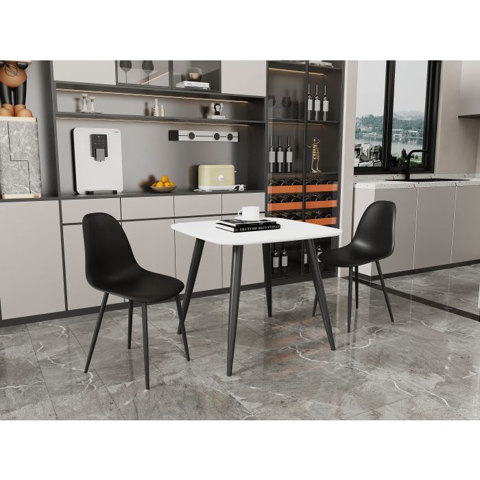 NEXO Square Dining Table with 2 Curve Plastic Chairs - White with Black