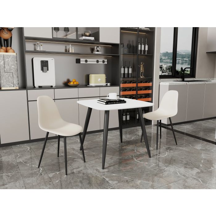 NEXO Square Dining Table with 2 Curve Plastic Chairs - White with Calico
