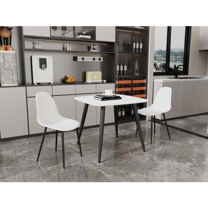 NEXO Square Dining Table with 2 Curve Plastic Chairs - White with White