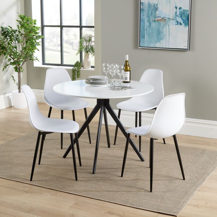NEXO Round Dining Table with 4 Curve Plastic Chairs - White with White