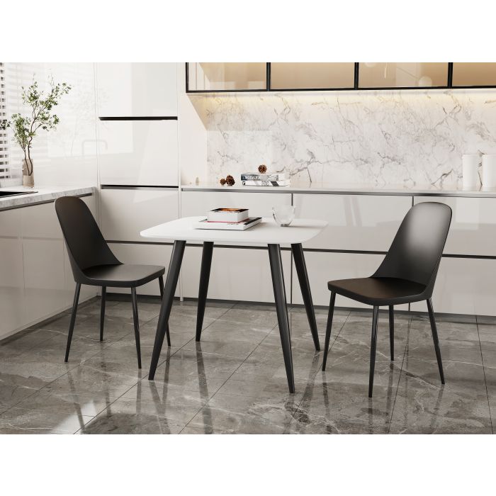 NEXO Square Dining Table with 2 Duo Plastic Chairs - White with Black