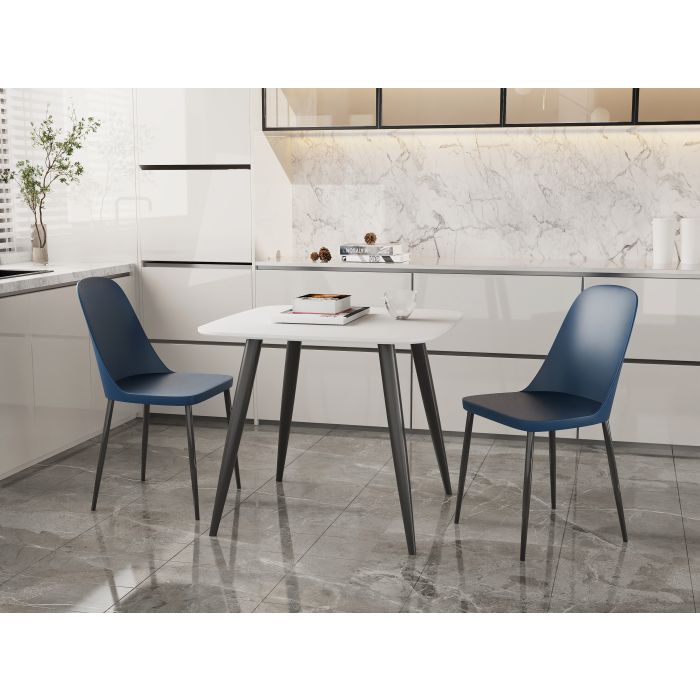NEXO Square Dining Table with 2 Duo Plastic Chairs - White with Blue