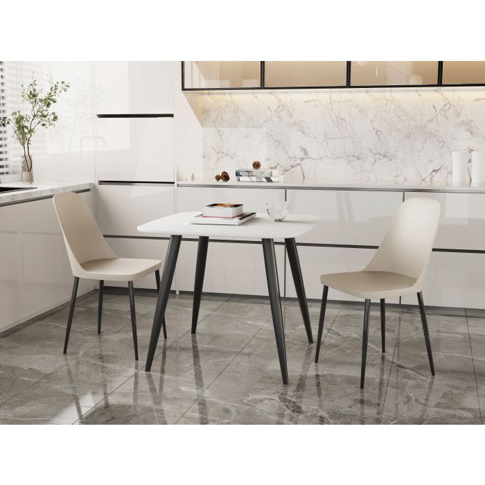 NEXO Square Dining Table with 2 Duo Plastic Chairs - White with Calico