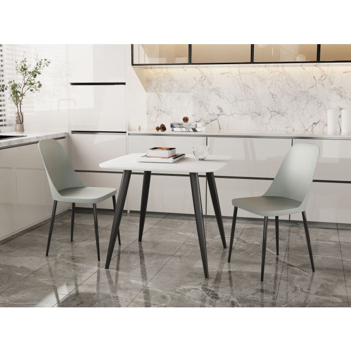 NEXO Square Dining Table with 2 Duo Plastic Chairs - White with Grey