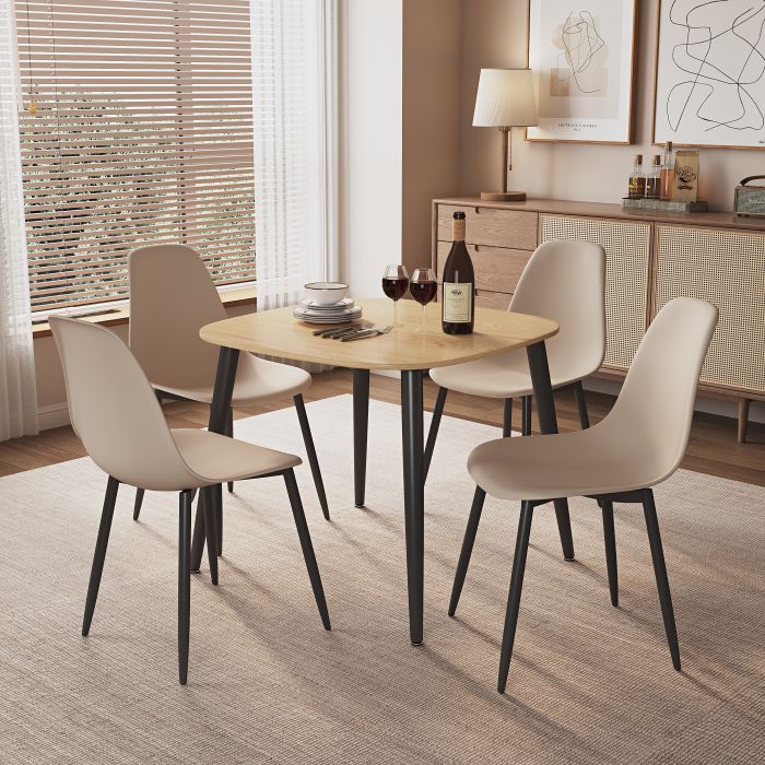 NEXO Square Dining Table with 4 Curve Plastic Chairs - Light Oak with Calico