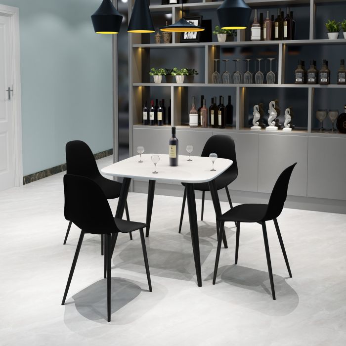 NEXO Square Dining Table with 4 Curve Plastic Chairs - White with Black