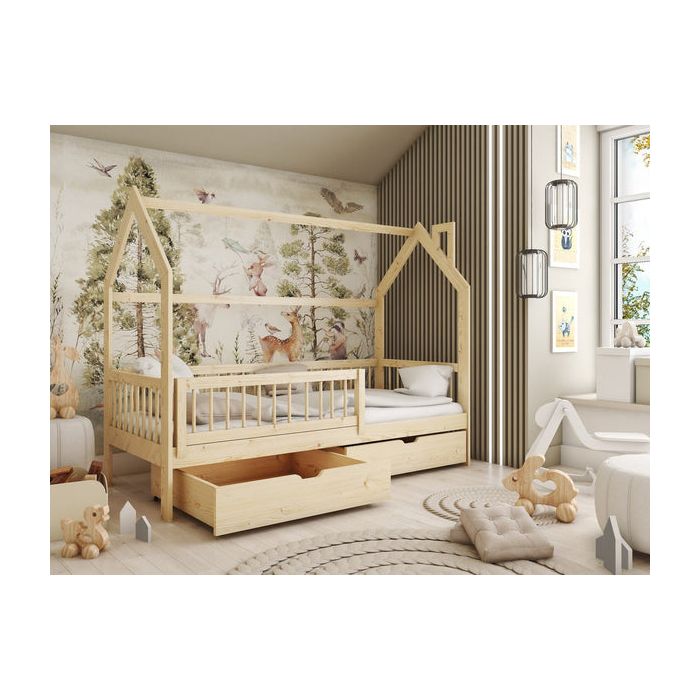 Single Bed - JOE II Wooden 3ft Bed with Foam Mattress and Storage Pine