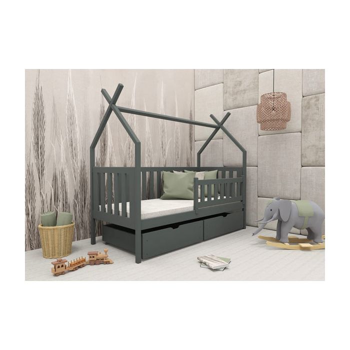 Single Bed - YUNA Wooden 3ft Bed with Storage and Foam Mattresses Graphite