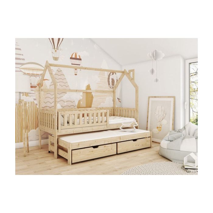 Single Bed - YORKSHIRE Wooden 3ft Bed with Trundle Pine