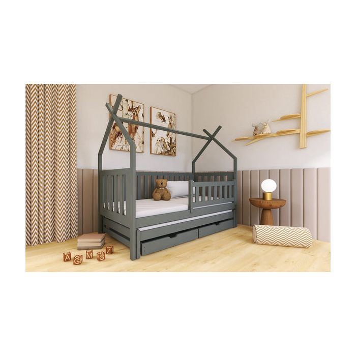 Single Bed - TEXAS Wooden 3ft Bed with Trundle and Foam Mattresses Graphite