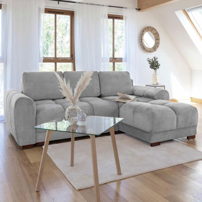 Susan Universal Corner Sofa Bed with Imprinted Stripes - Grey