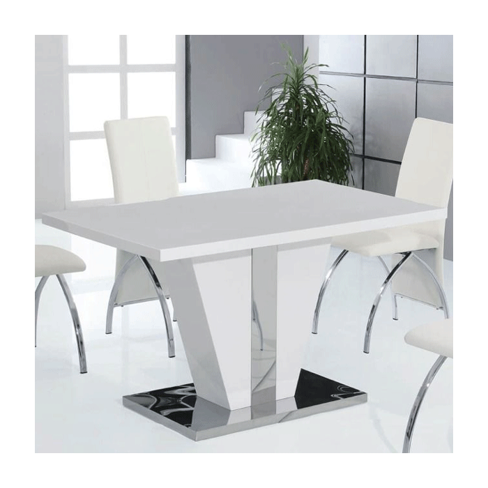 Hove Stainless Steel Base Dining Table in High Gloss - White