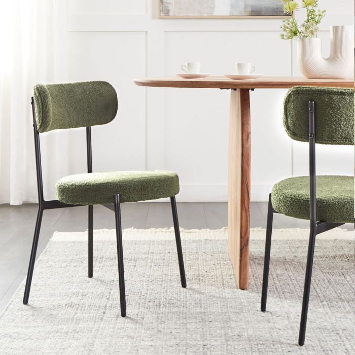Set of 2 Dining Chairs ALLISON Boucle Dark Green